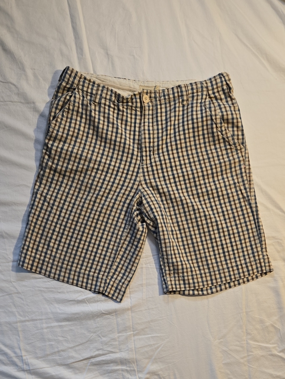 Men's Ruff Hewn Navy & Cream Plaid Flat-Front Shorts